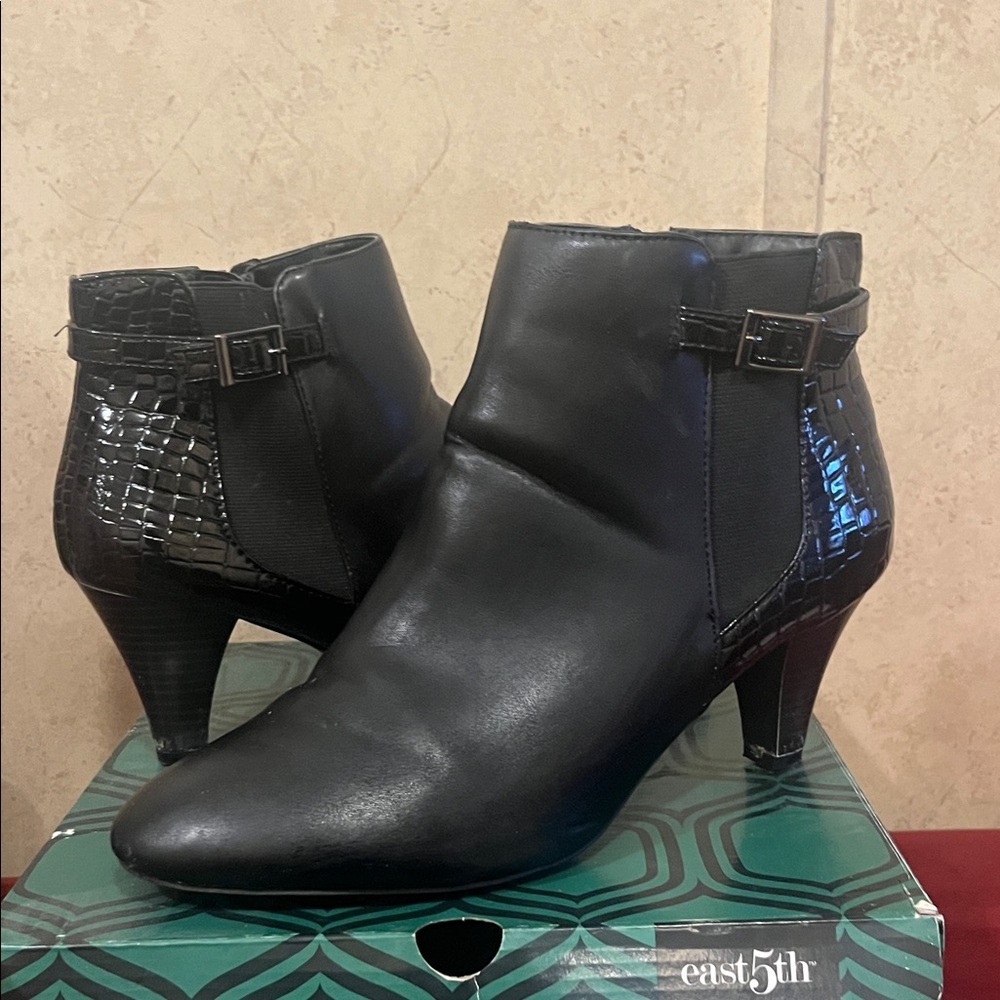 East 5th Black Textured Ankle Booties